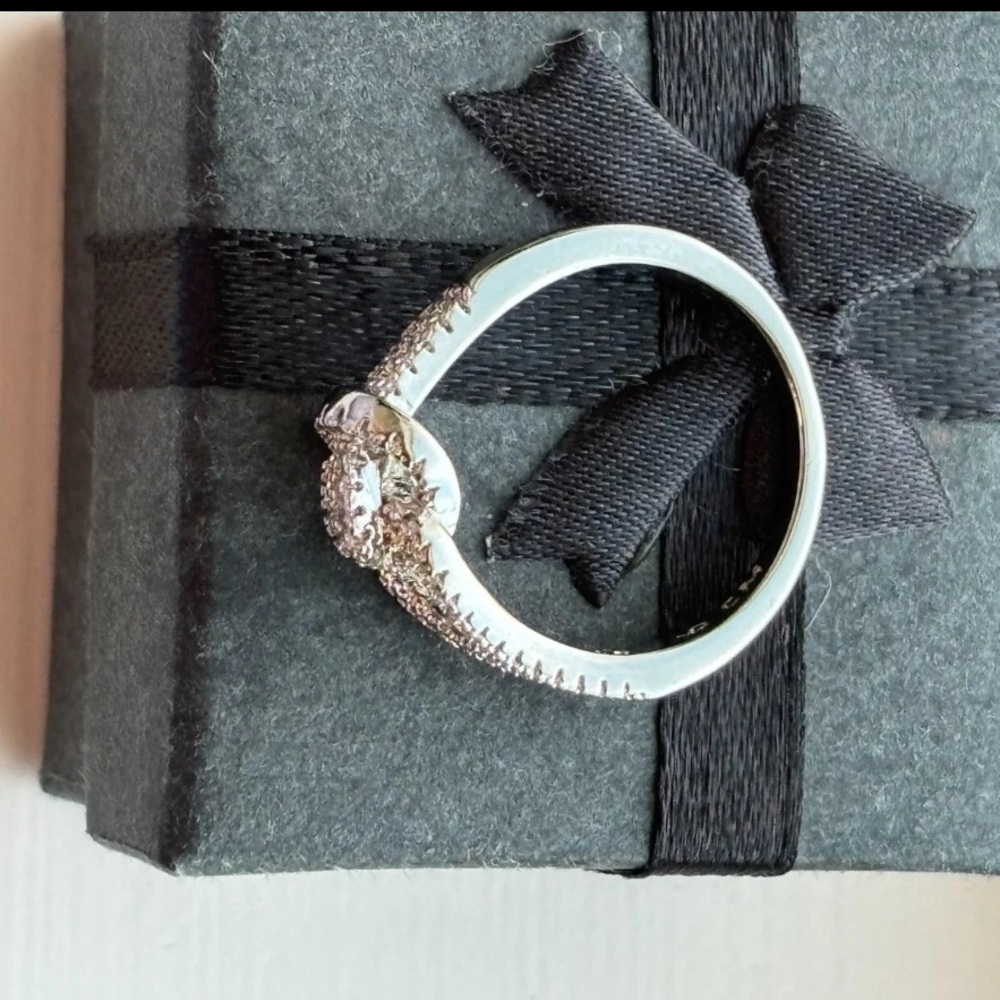 White Gold Plated CZ Infinity Knot Buckle Ring Size 6 | Pavé Statement Ring - Picture 4 of 10